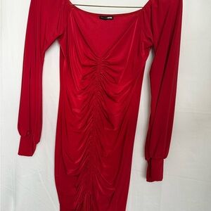Fashion Nova Vibrant Red Long Sleeve Dress